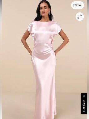Blush pink satin cowl back maxi dress